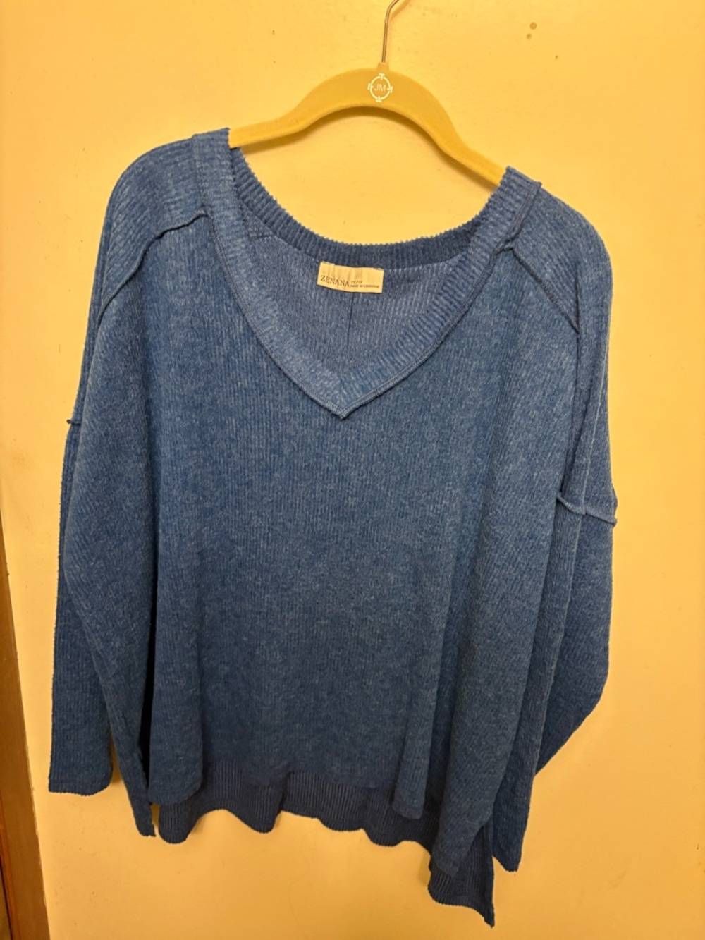Sapphire blue NWOT neck lightweight sweater, distressed seams, regular leng, 3x